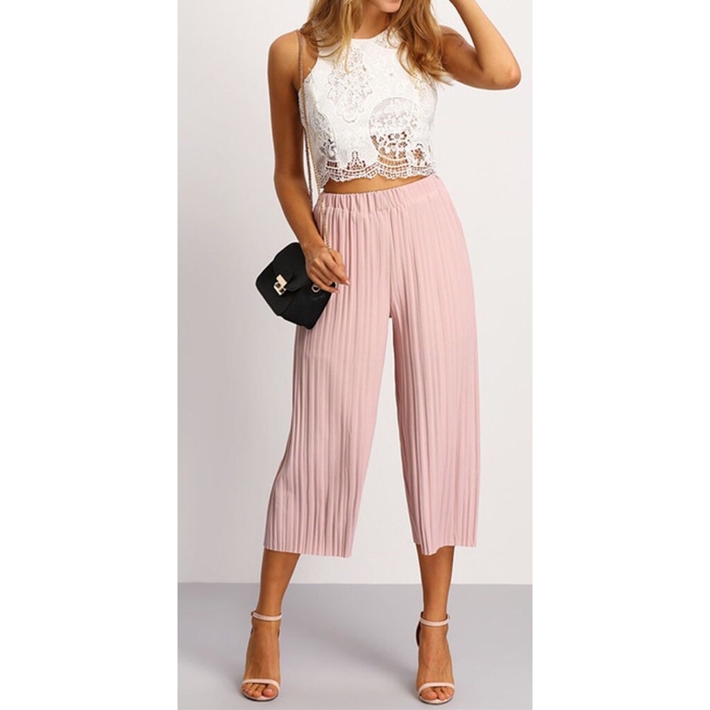 LAST ONE! Pink Pleated Wide Leg Culottes Pants
